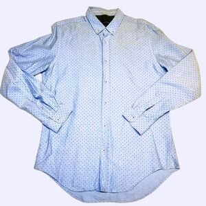 Zara Man Slim Fit Blue Polka Dot Button Down Oxford‎ Shirt Mens Large